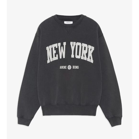 Anine Bing | *ALTERED* Ramona Sweatshirt University New York Washed Black | Sz M - Picture 1 of 11